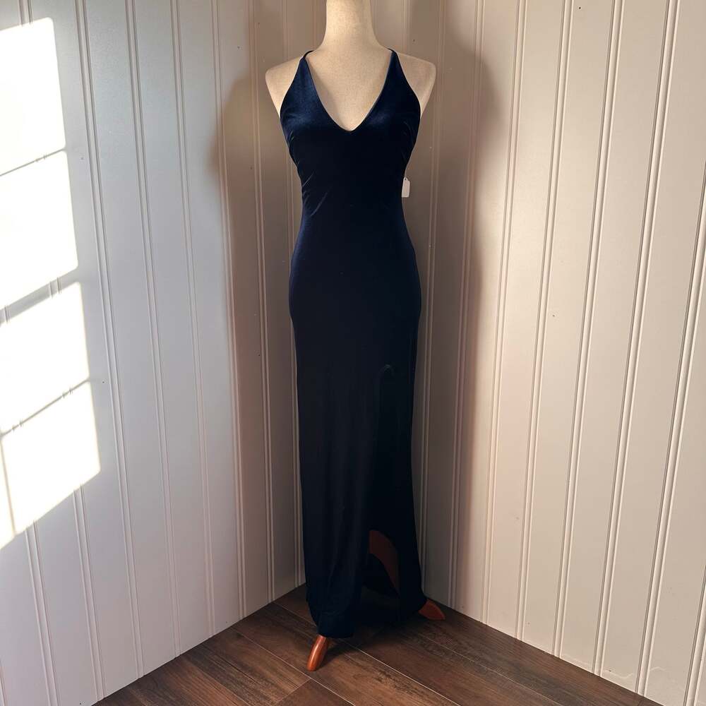 Vintage 90s Blue Velour Maxi Gown Juniors 1